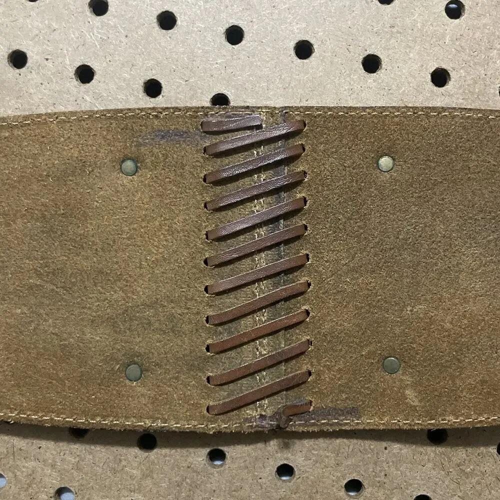 Vintage Handmade Leather Belt Brown Tooled Weightlifting Western Metal Girth